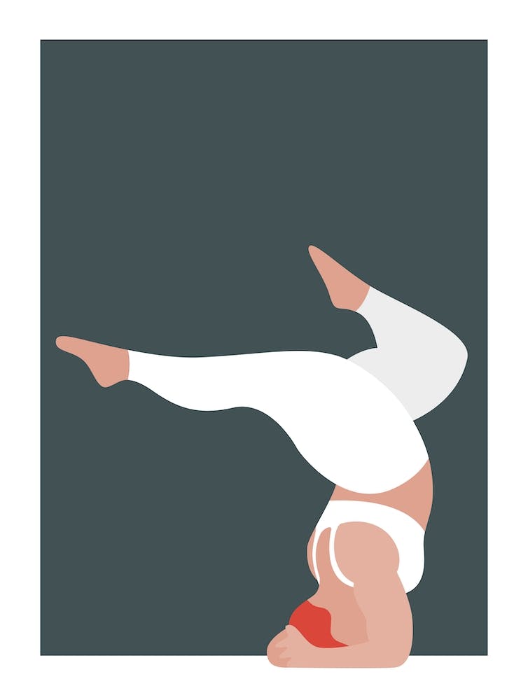 Large woman yoga pose in grey