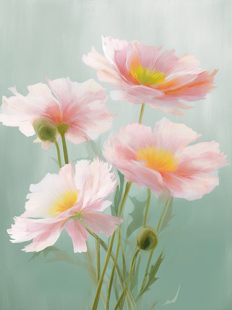 Daisies Flowers Acrylic Painting In Pastel Colours 2