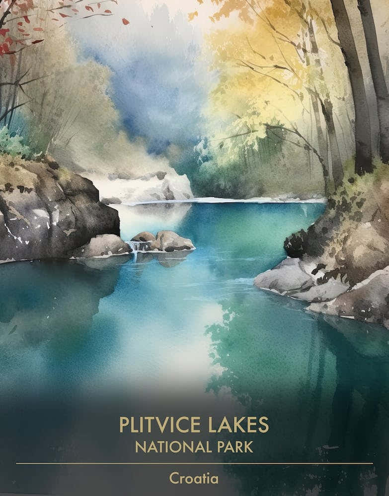 Plitvice Lakes National Park Croatia Watercolour 2