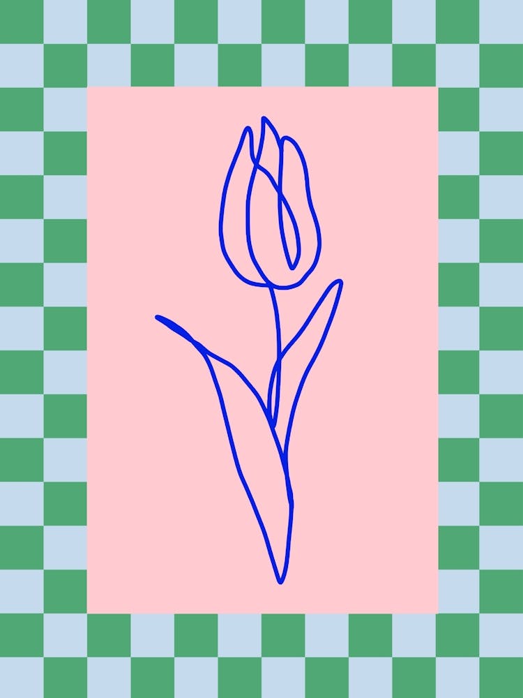 Modern Checkered Flower Poster Blue & Pink 4
