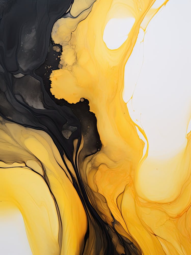 Yellow And Black Flow Asbtract Painting 2