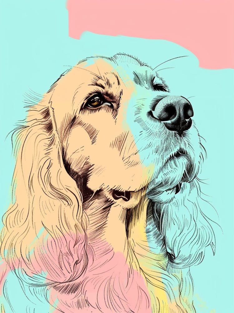 Englischer Cocker Spaniel Hund Pastell-Linien-Illustration 1