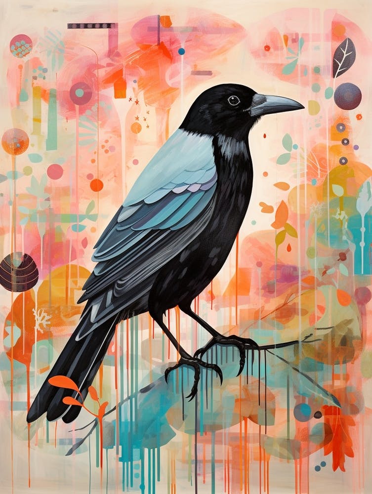 Bird Painting Collage Crow 1
