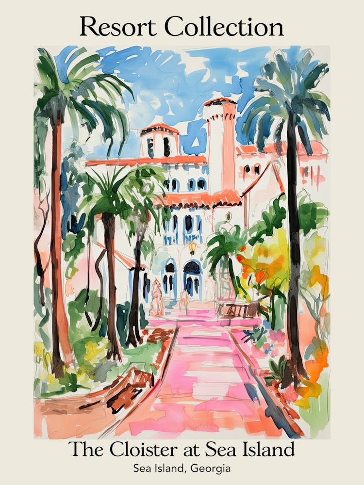 Poster Of The Cloister At Sea Island   Sea Island, Georgia   Resort Collection Storybook Illustration 1