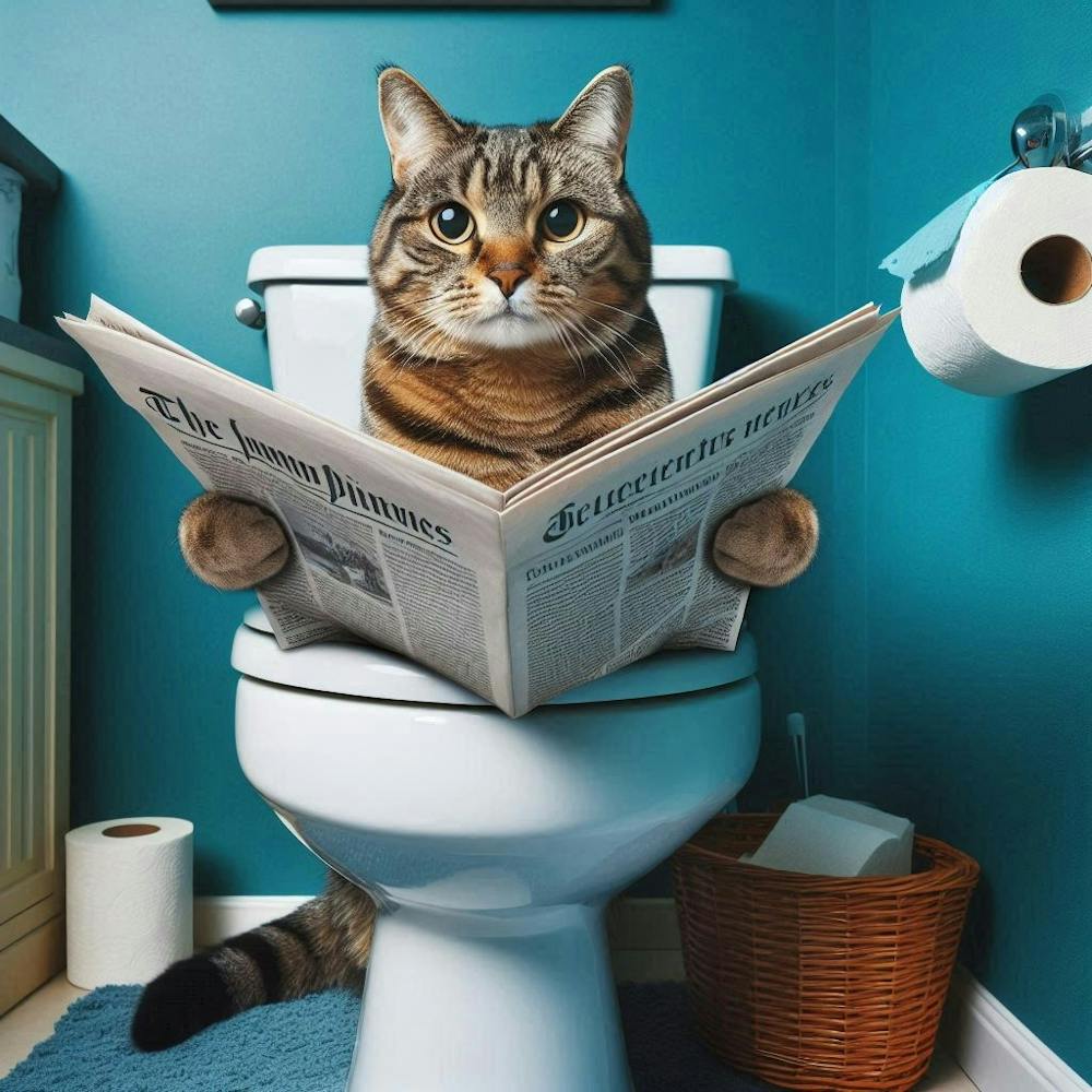 Cat sittin on toilet Reading Newspaper