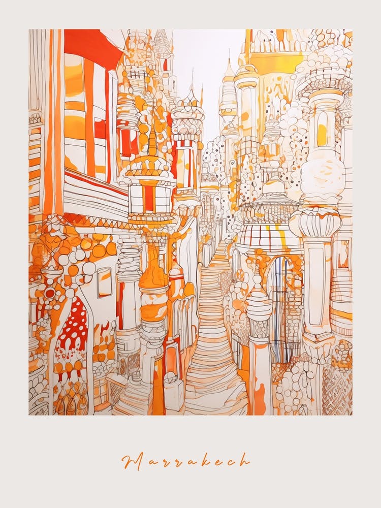 Marrakech Morocco 2 Orange Drawing Poster