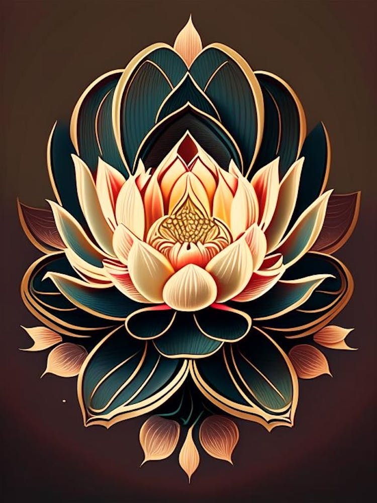 Lotus Flower, Buddhist Symbol Retro Illustration 3