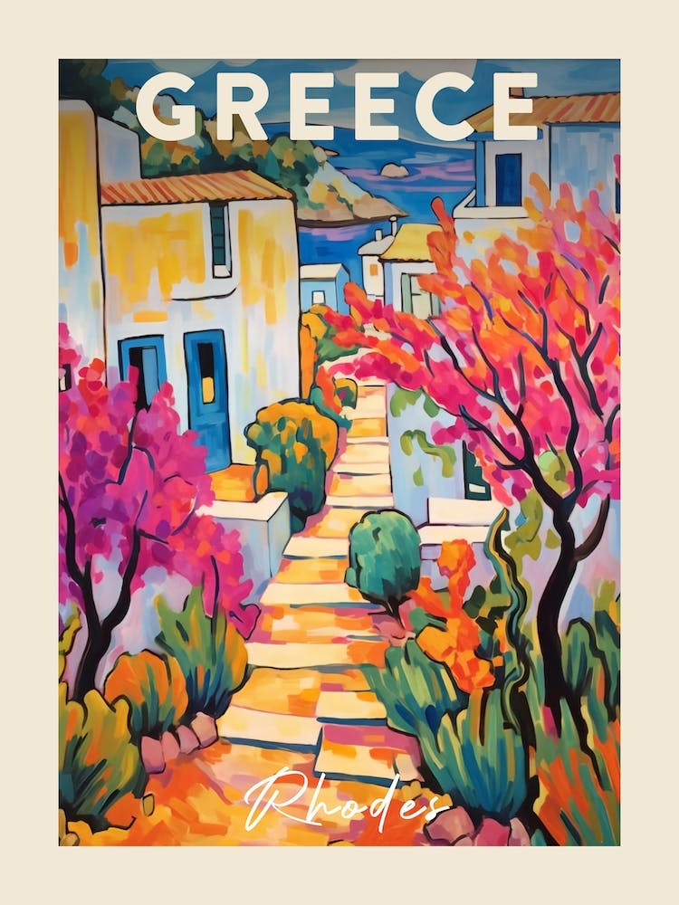 Rhodes Greece 4 Fauvist Painting Travel Poster