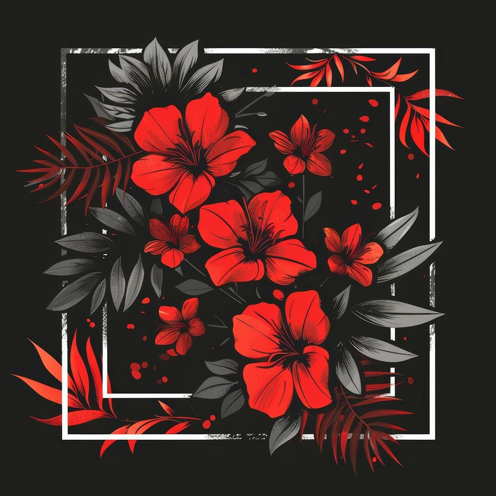 Rote Blumen in einem quadratischen Rahmen