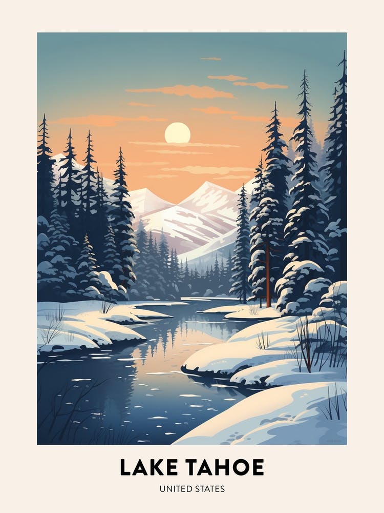 Winter Night  Travel Poster Lake Tahoe Usa 1