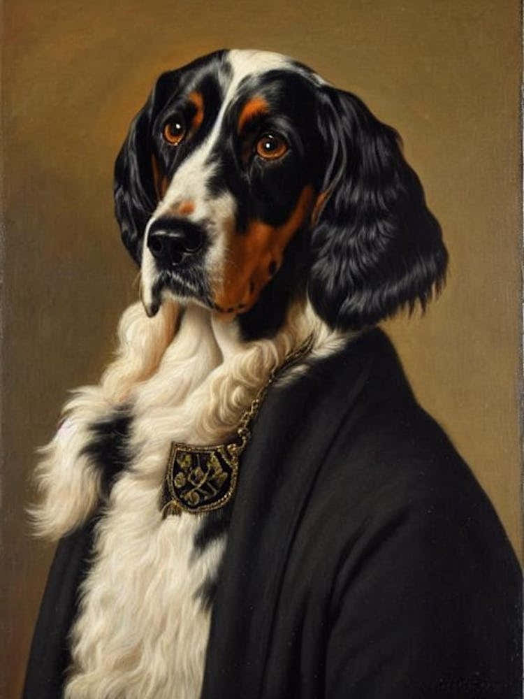 English Setter Renaissance Portrait Oil Painting