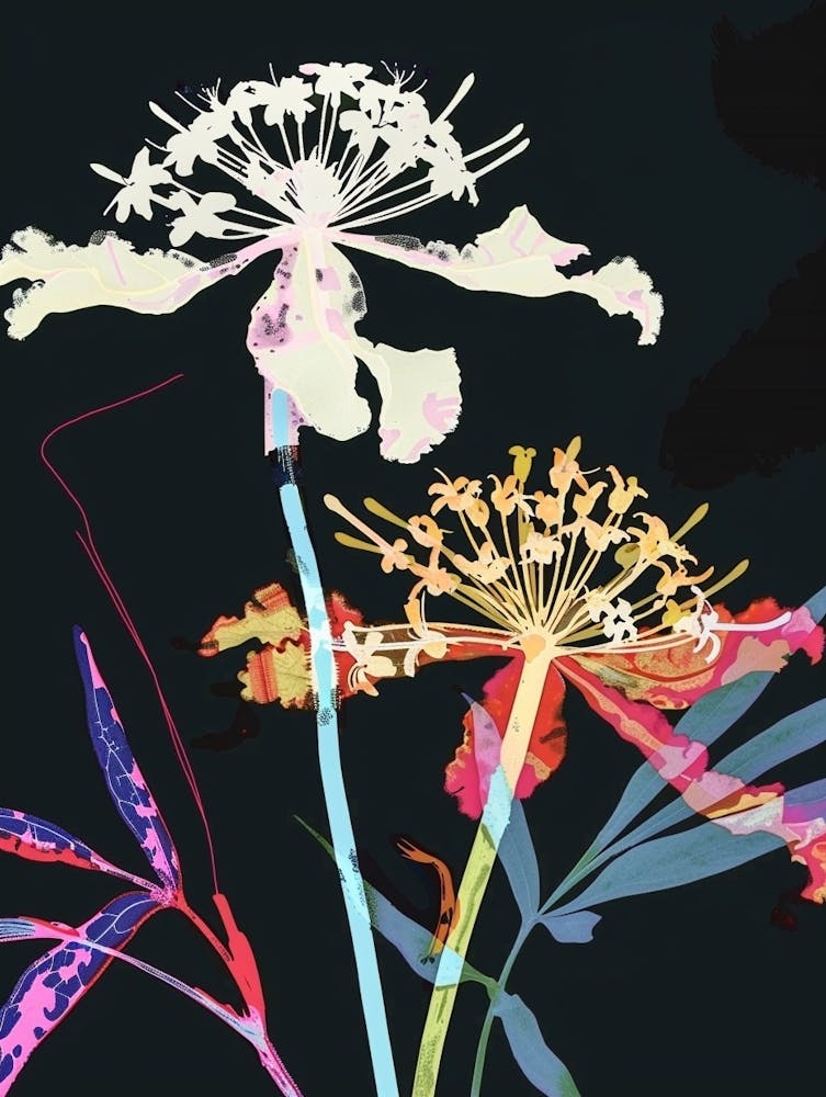 Neon Flowers On Black Queen Annes Lace 1