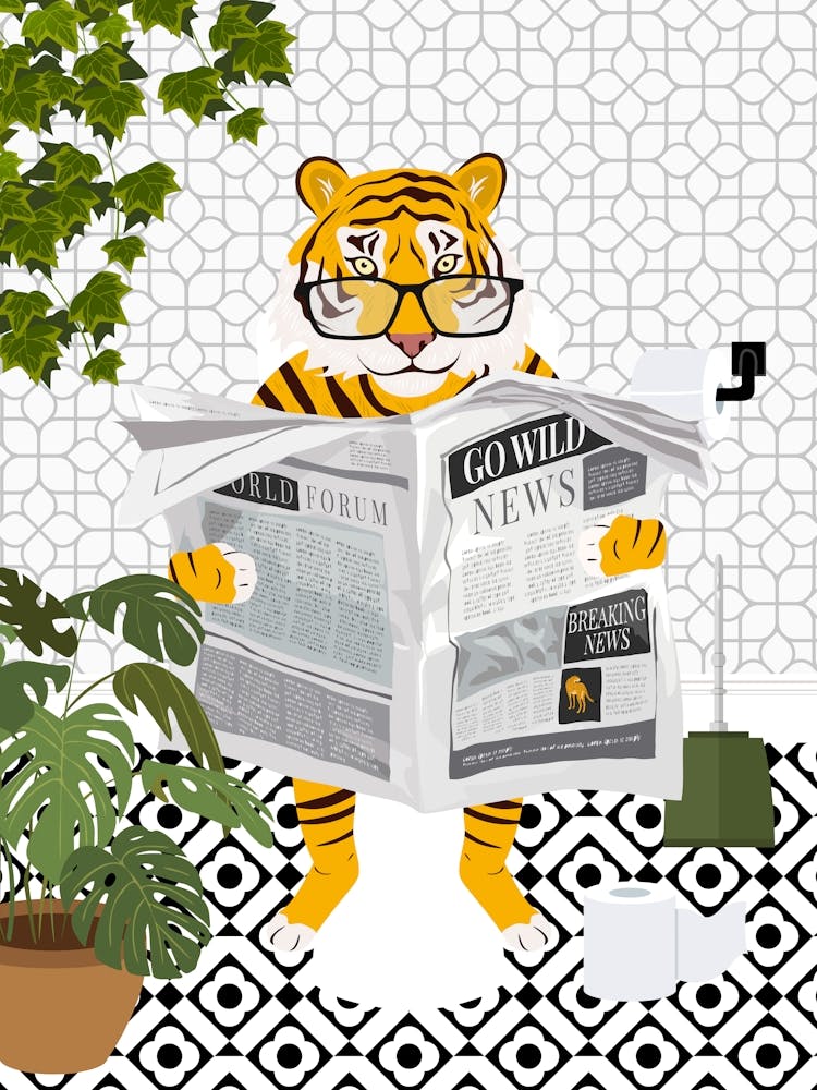 Tiger On Toilet Black And White