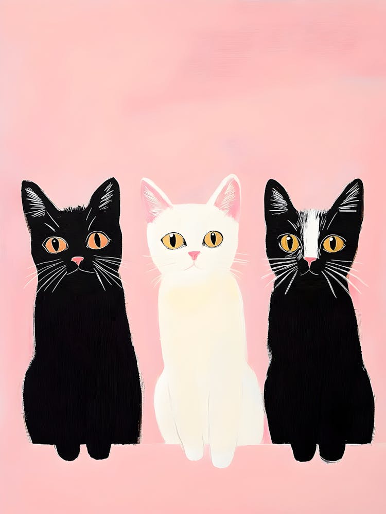 Three Cats On A Pink Background