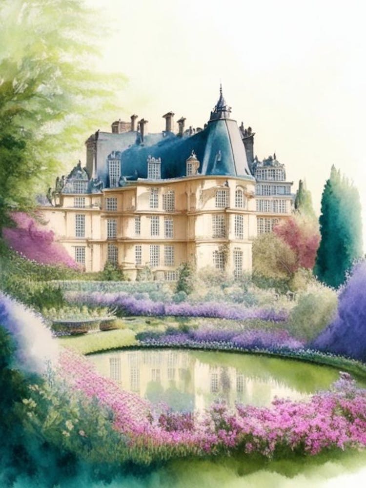 Château De Villandry Gardens, 2, France Pastel Watercolour