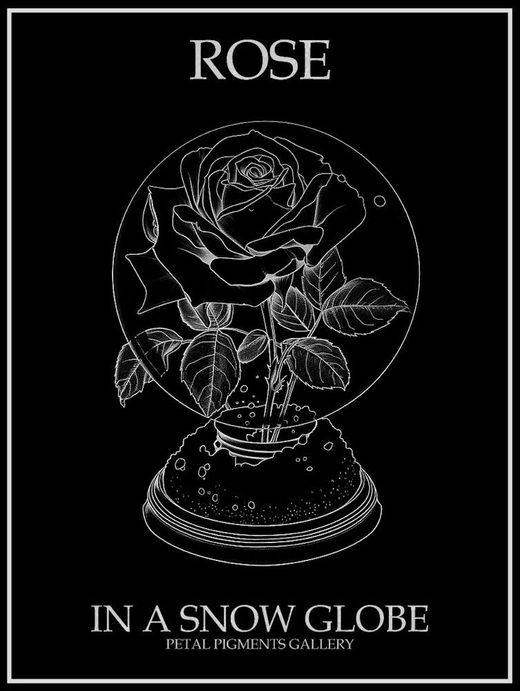 Rose In A Snow Globe Line Drawing 2 Poster Inverted