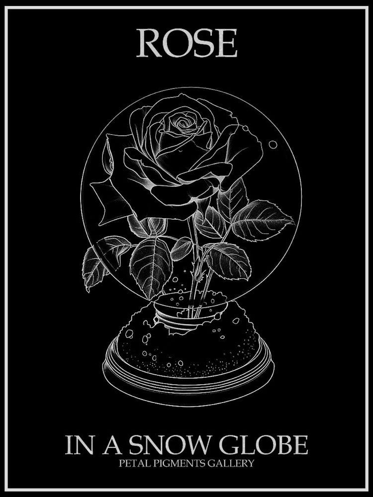 Rose In A Snow Globe Line Drawing 2 Poster Inverted
