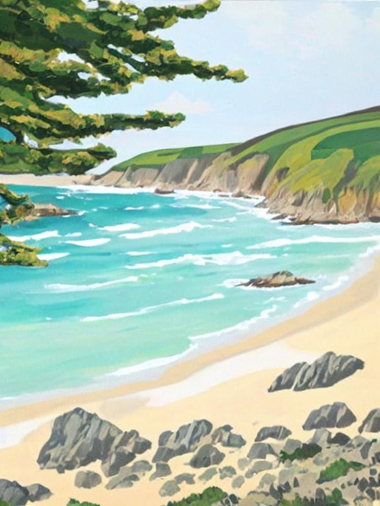 Perranporth Beach, Cornwall Contemporary Illustration  