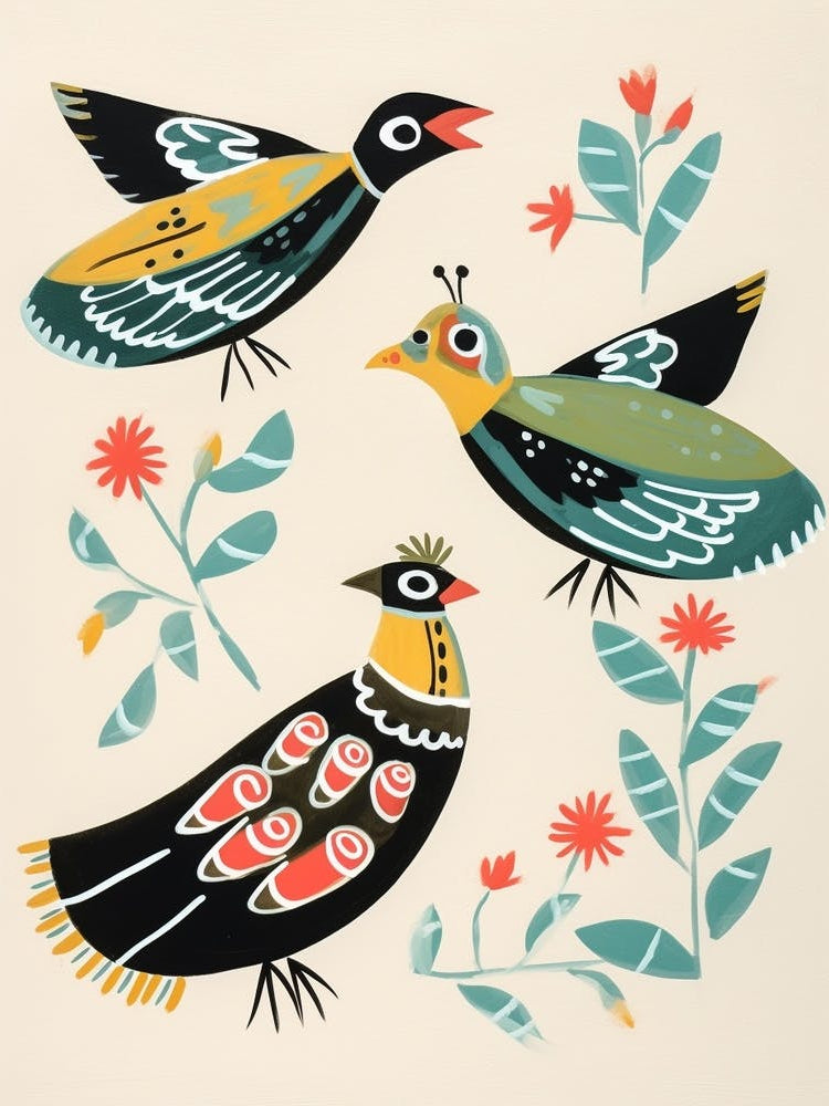 Folk Style Bird Painting Lapwing 3