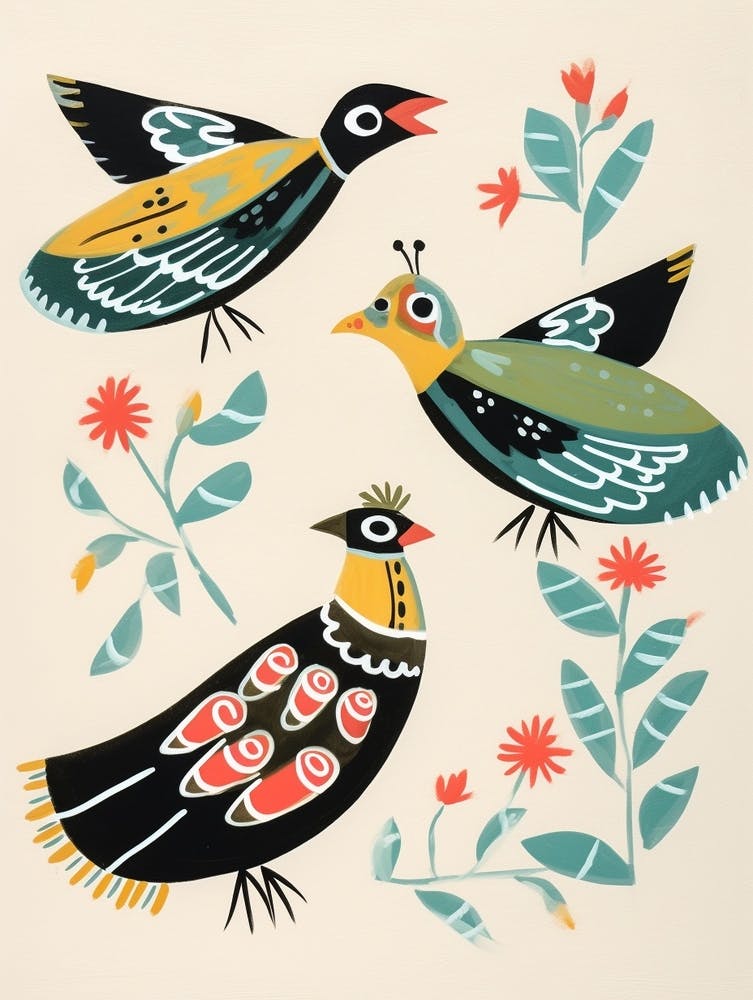 Folk Style Bird Painting Lapwing 3