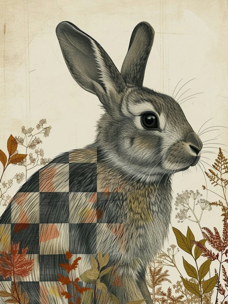 Checkered Giant Blockprint Rabbit Illustration 4