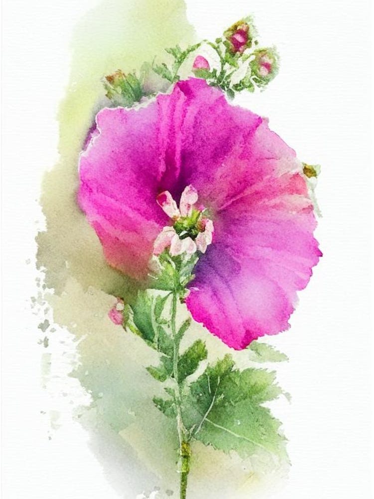 Hollyhock Wildflower Watercolour