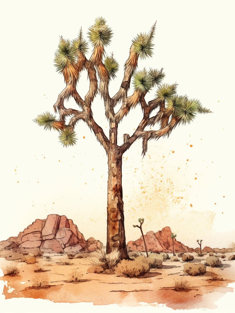 Minimalist Joshua Tree At Dusk In Desert Line Art 3