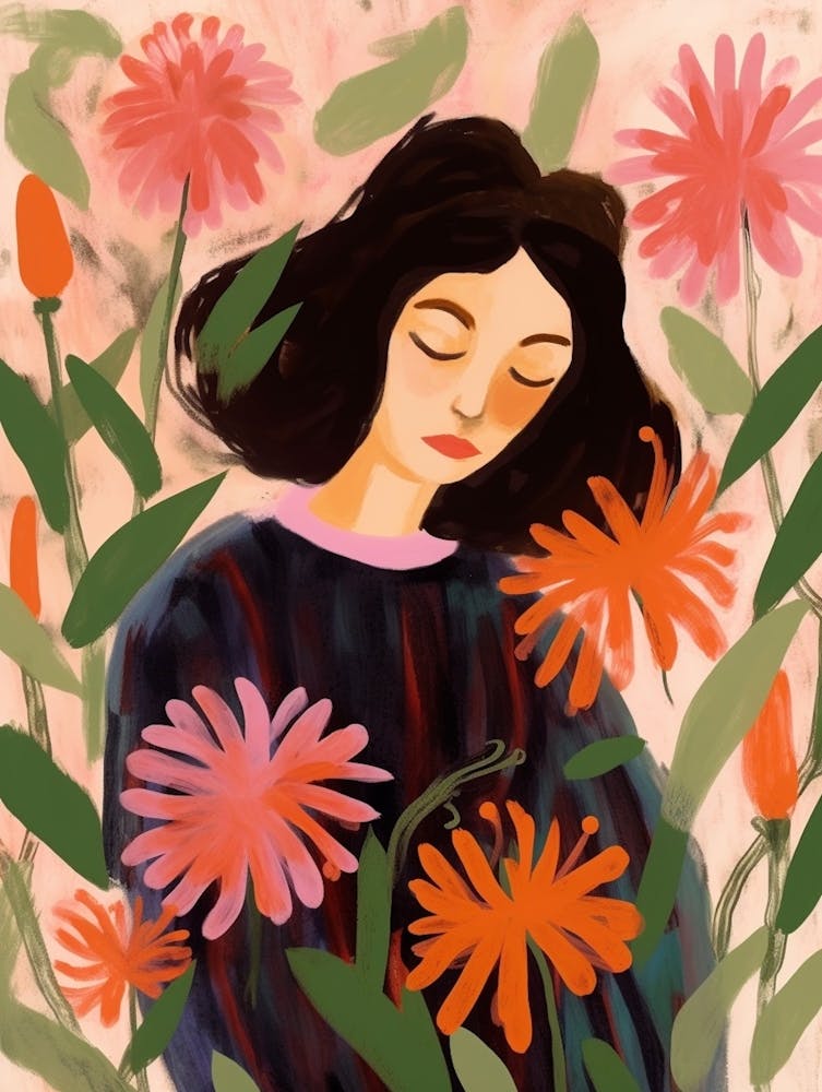 Woman With Autumnal Flowers Bee Balm 3