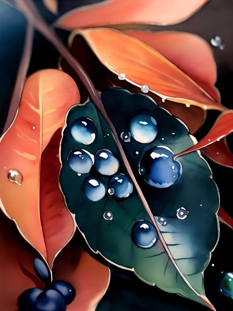 Autumn Leaves With Water Droplets