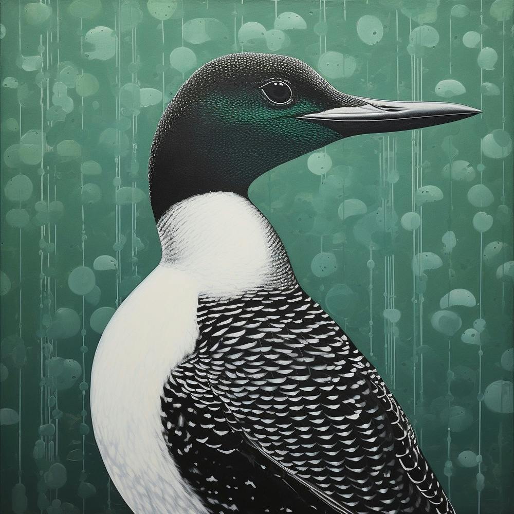 Ohara Koson Inspired Bird Painting Common Loon 2 Square