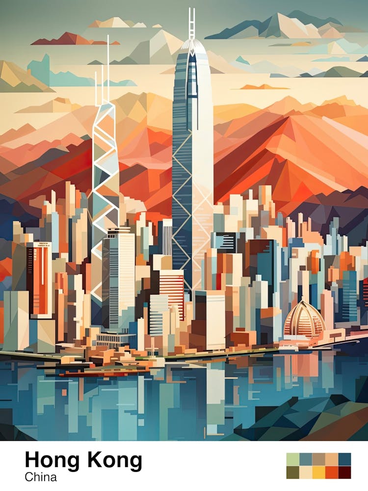Hong Kong, China, Geometric Illustration 4 Poster