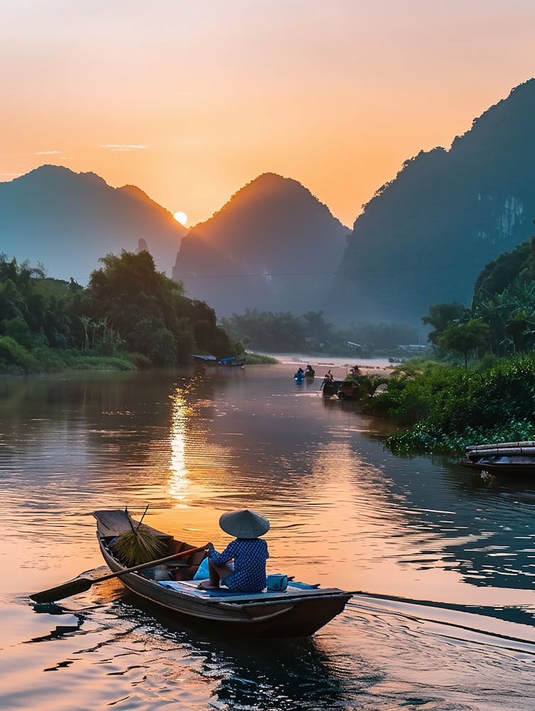 Sunset On The River In Vietnam