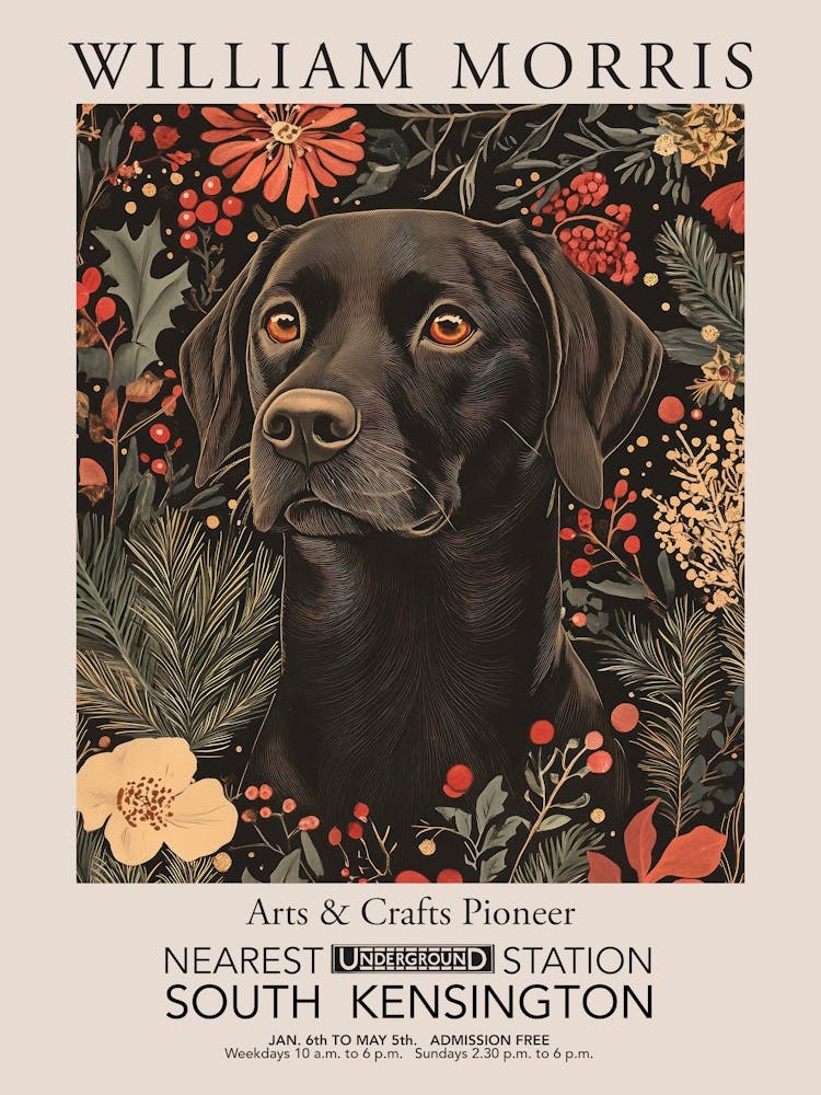 William Morris Prints Dog Portrait Christmas Gift Winter Vintage