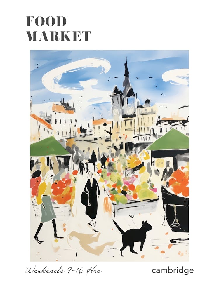 The Food Market In Cambridge 1 Illustration Poster