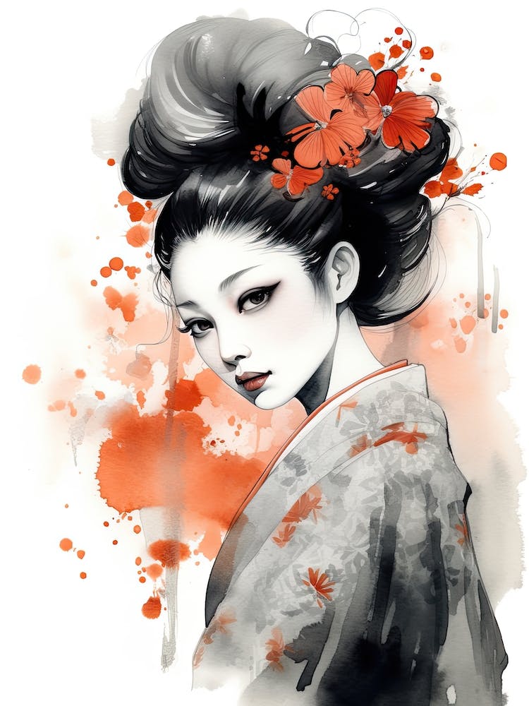 Sumi E Style Geisha 3