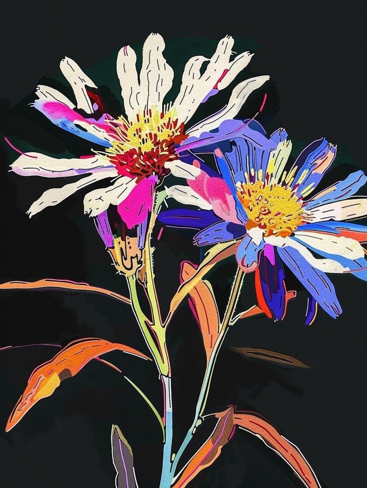Neon Flowers On Black Asters 6