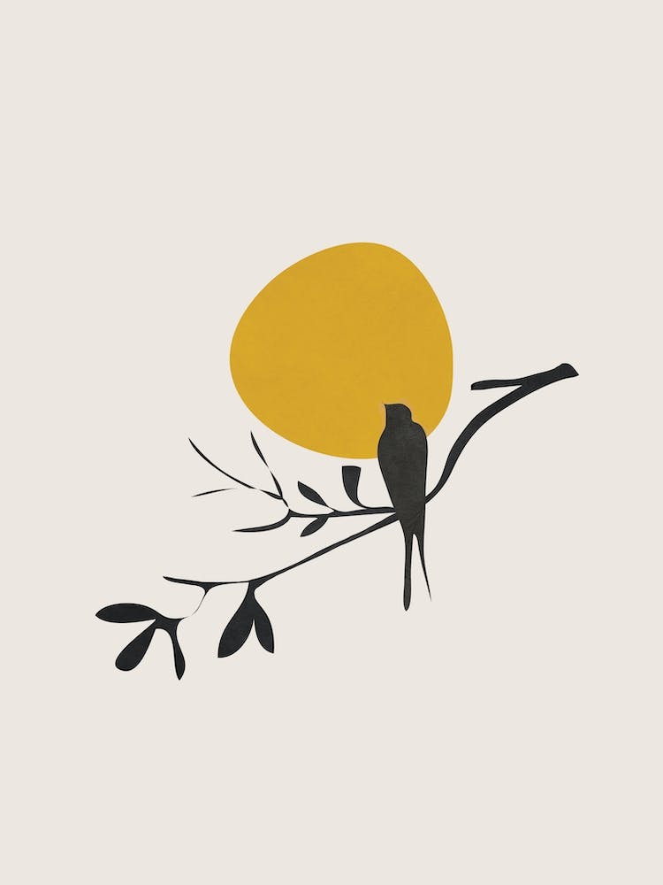 Vogel und die untergehende Sonne