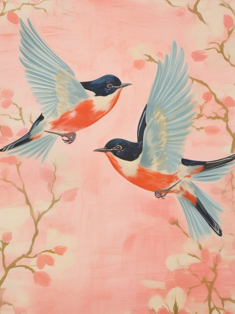 Vintage Japanese Inspired Bird Print Robin 3