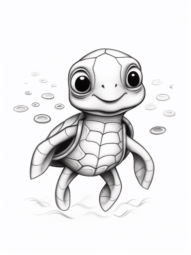 Cute Grey Pencil Sea Turtle Illustration