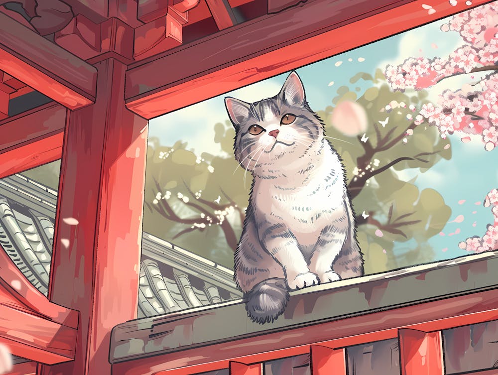 Katze auf einem Balkon sitzend