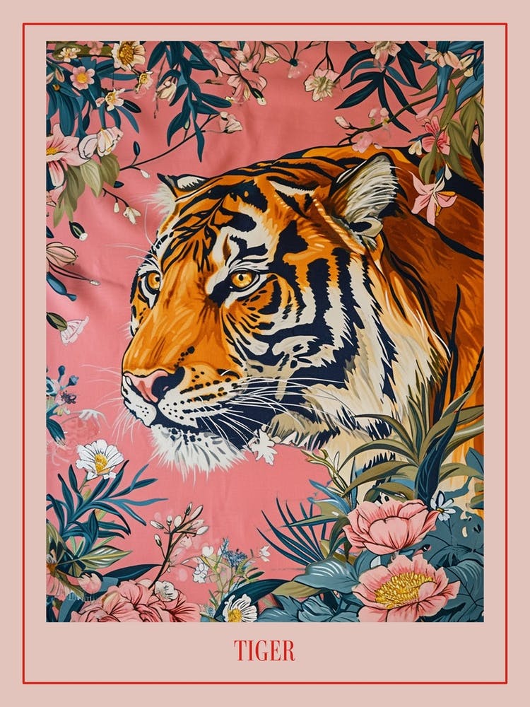 Floral Animal Painting Tiger 8 Poster