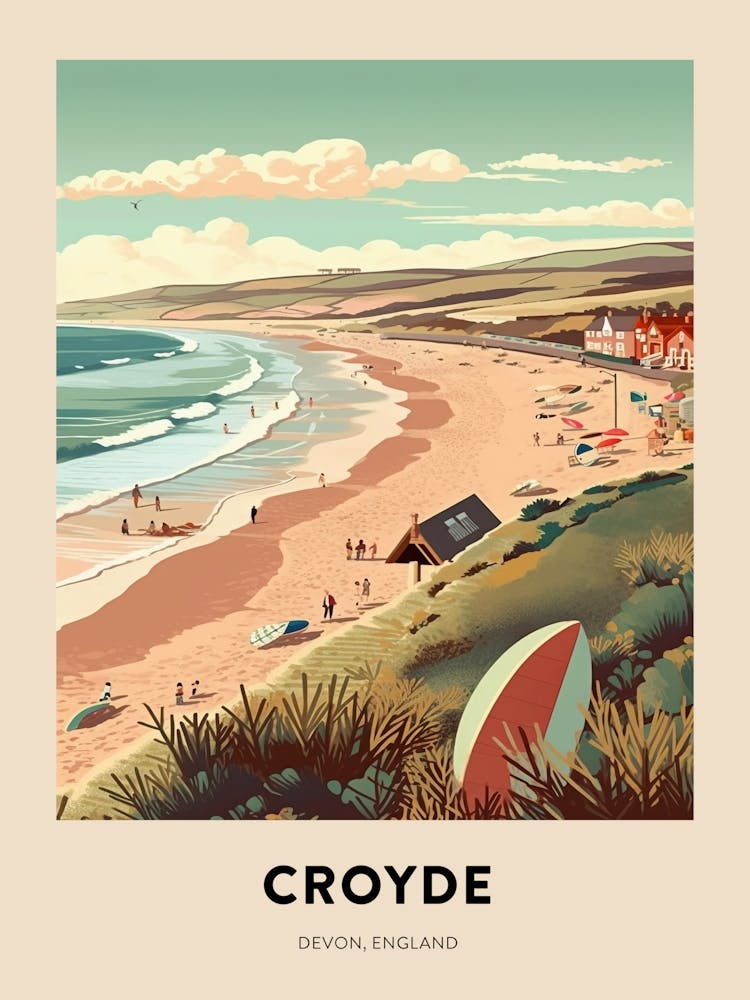 Devon Vintage Travel Poster Croyde