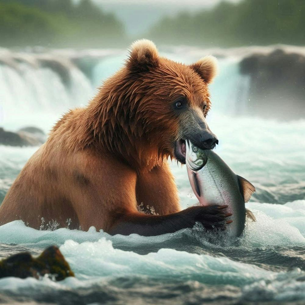 Brown Bear With Salmon