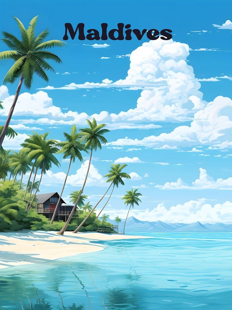 Maldives Island Vacation Modern Travel Illustration