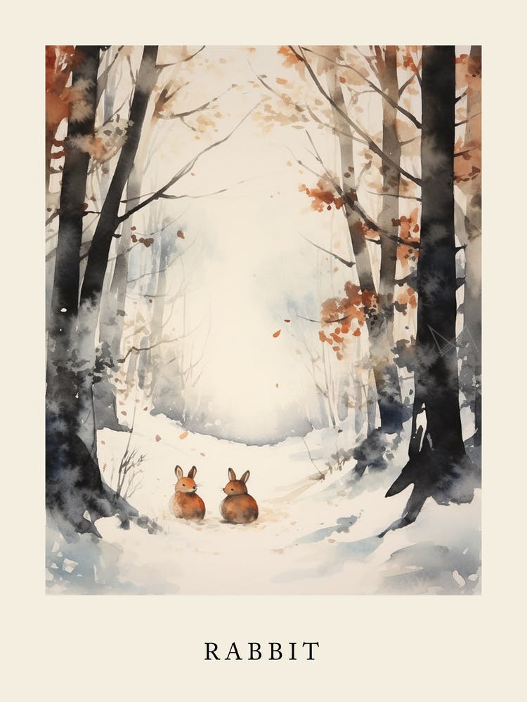 Winter Watercolour Rabbit 2 Poster