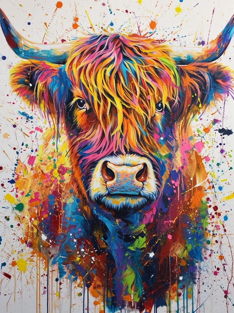 Peinture Colorée de Vache Poilue