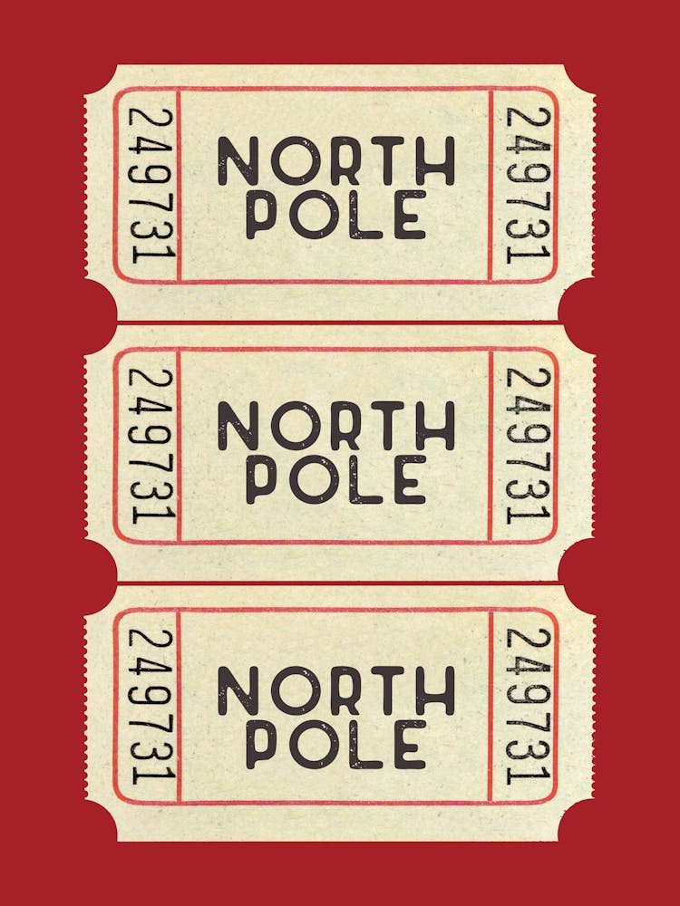 Red North Pole Christmas Ticket