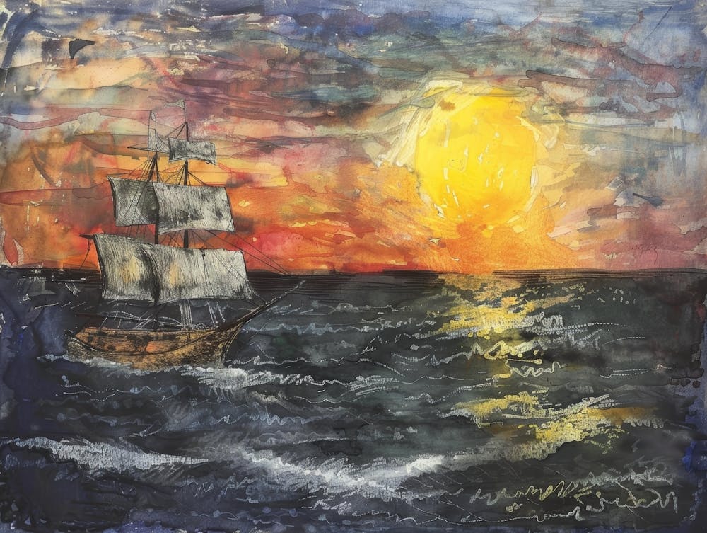 Sailing Ship At Sunset 2