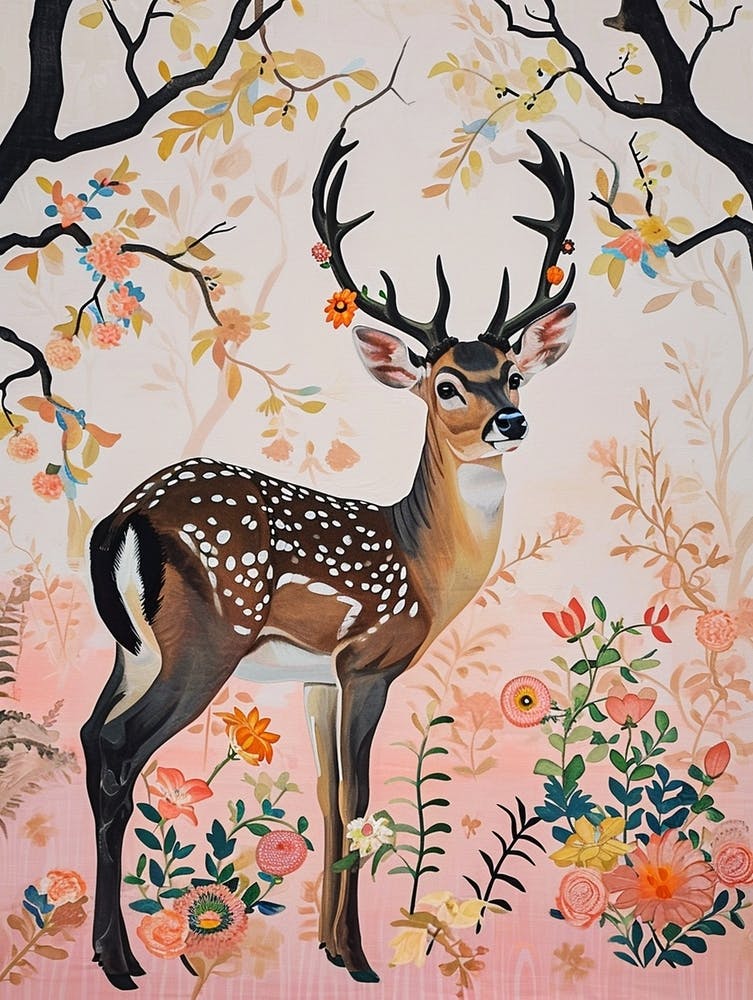 Floral Animal Painting Deer 3