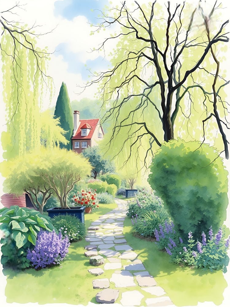 Watercolor Garden Path
